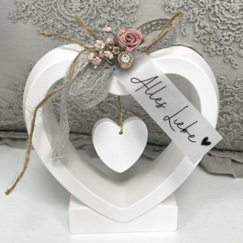 Handgefertigter Herzaufsteller im Vintage Stile mit Schriftzug Alles Liebe