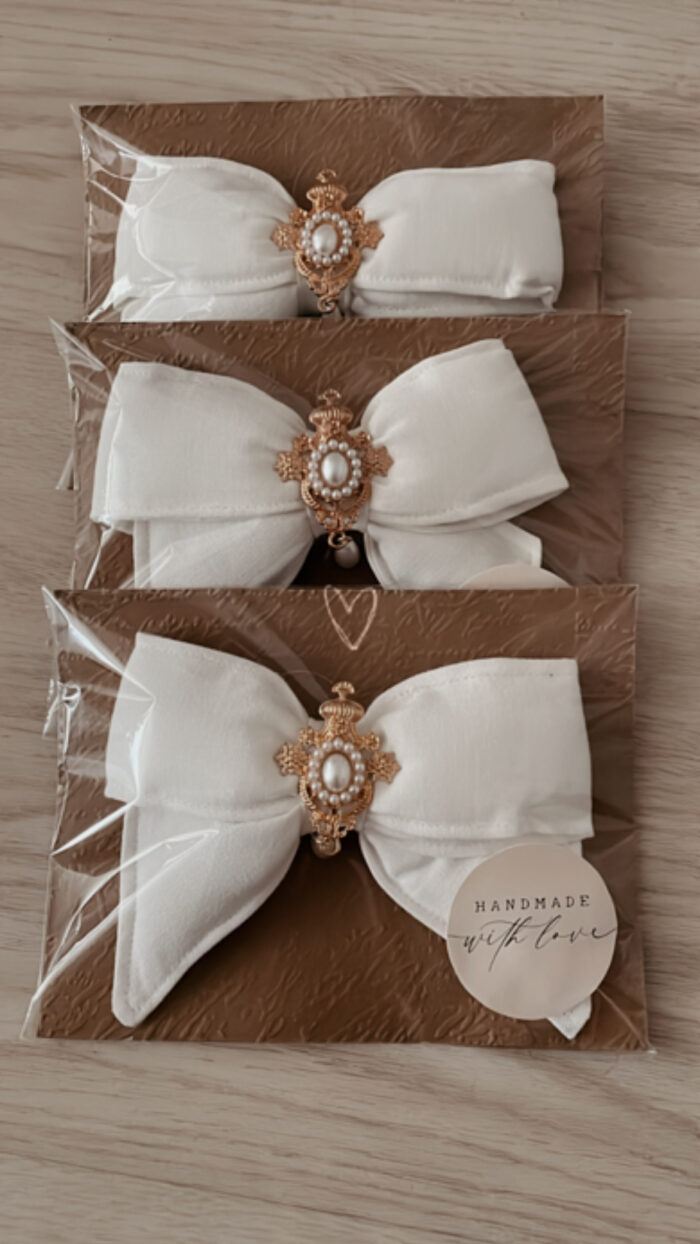 Stoffschleife weiss mit gold
